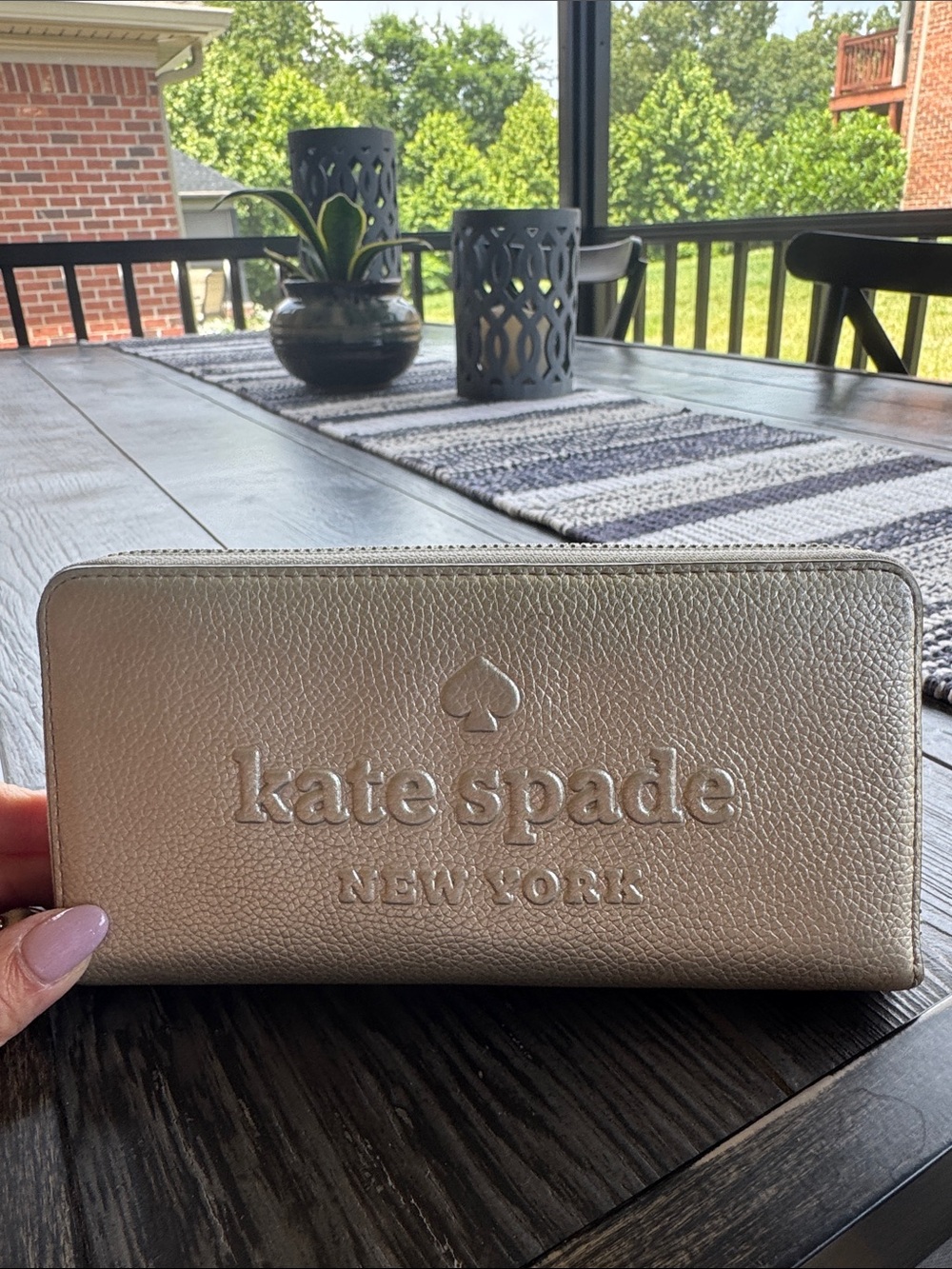 kate spade Metallic Silver Zip-Around Wallet